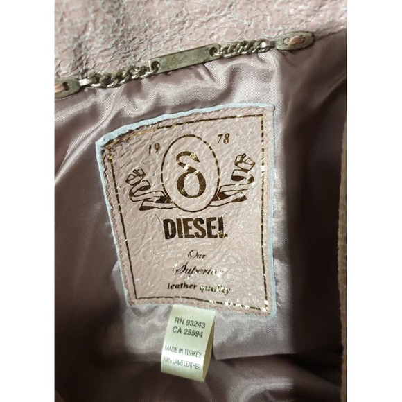 Diesel Dusty Pink Lamb and Cow Leather Biker Jacket Small - Picture 12 of 12